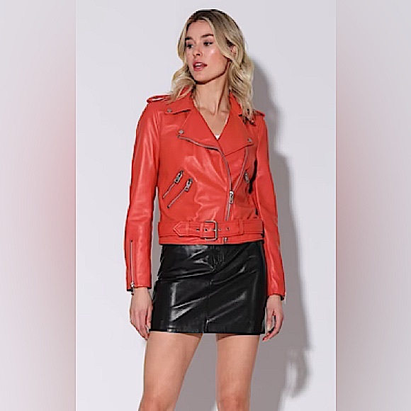 WALTER BAKER Allison Red Leather Jacket - Picture 1 of 9